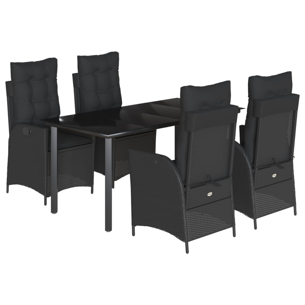 Ensemble à manger de jardin coussins 5pcs noir résine tressée