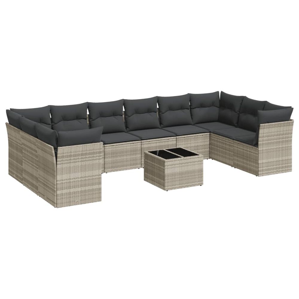 Salon de jardin 11 pcs avec coussins gris clair résine tressée