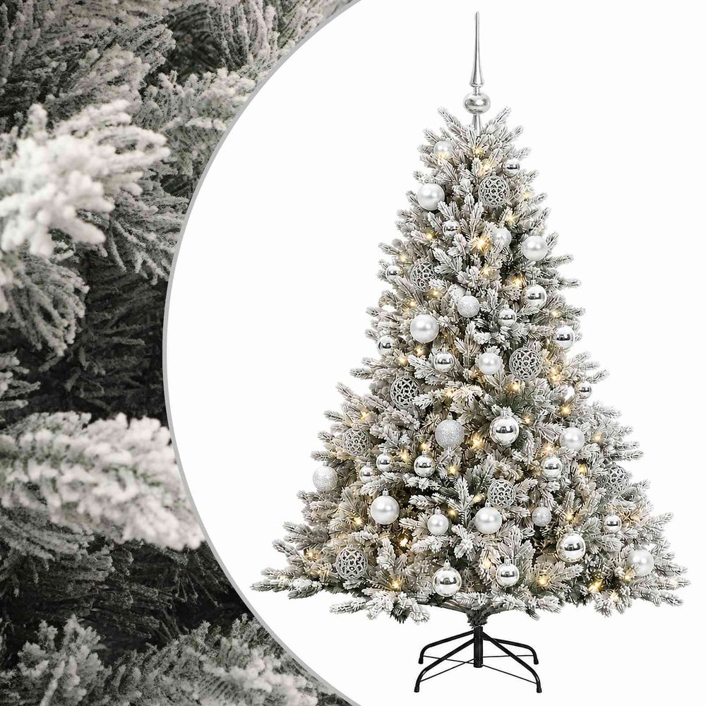 Sapin de noël artificiel avec boules 150 cm 150 led blanc chaud