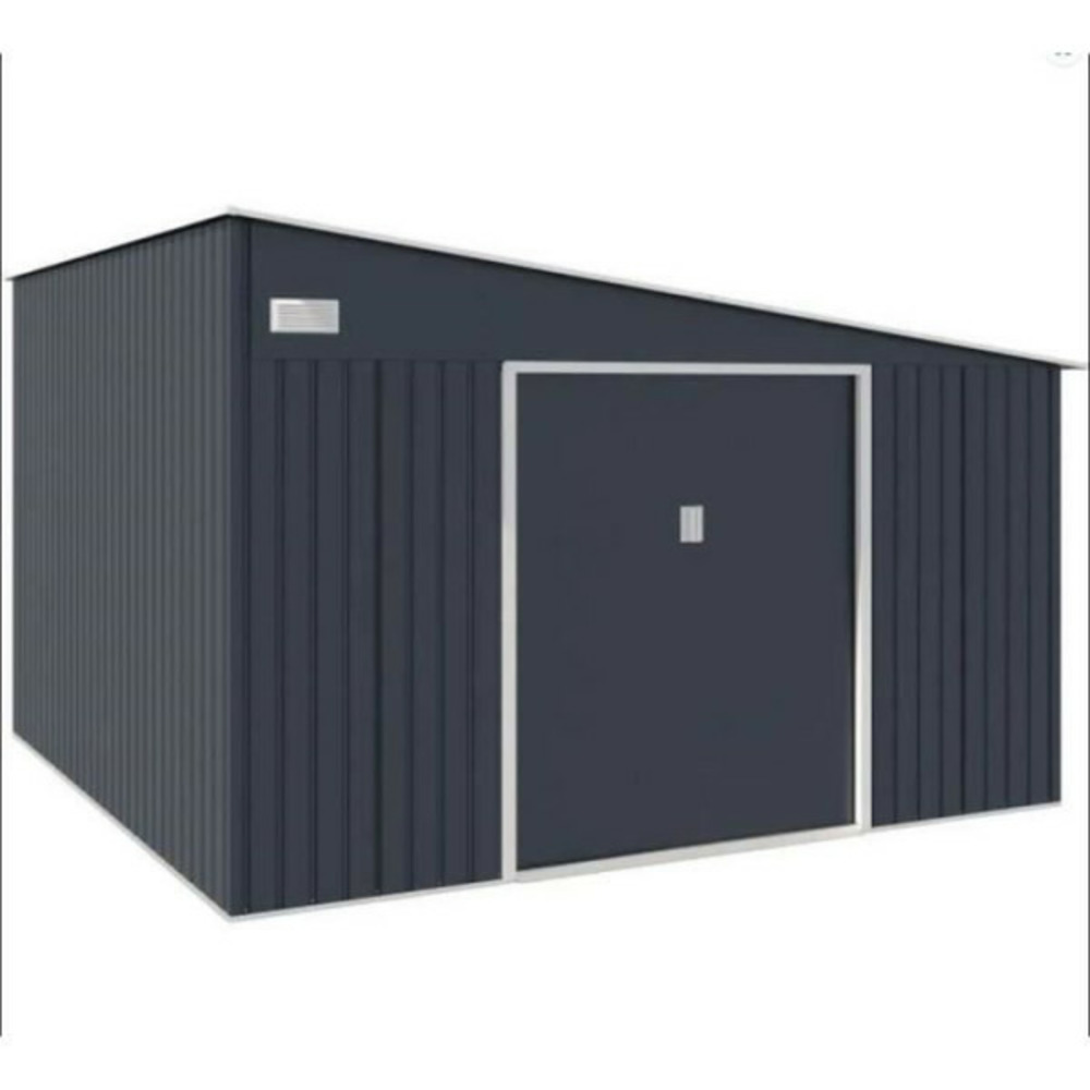 Abri de jardin en métal 11,01 m² - 342 x 321 x 162 - 210 cm - astro - kit d'ancrage inclus, 2 portes coulissantes - gris