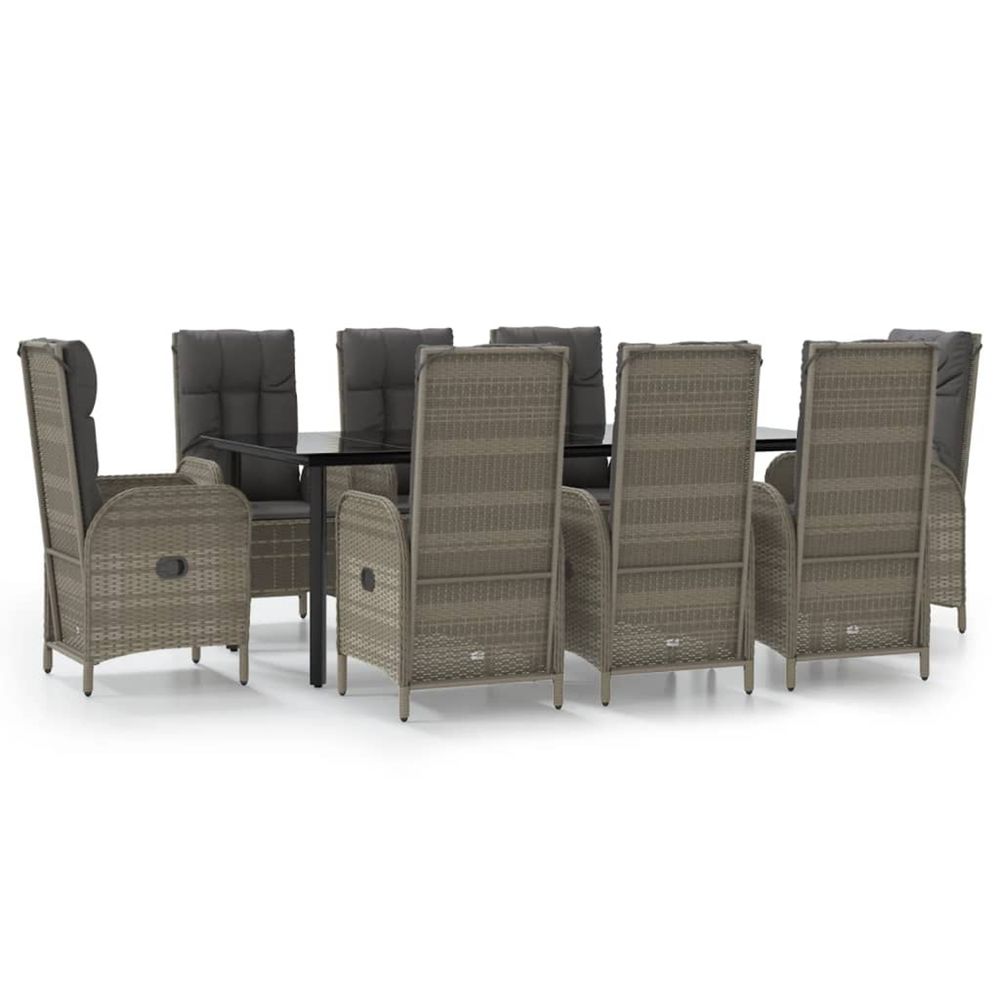 Ensemble à manger de jardin 9pcs et coussins noir et gris