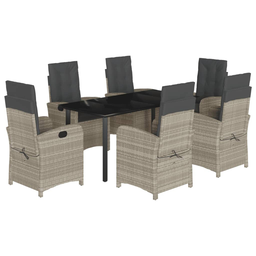 Ensemble à manger de jardin et coussins 7 pcs gris clair rotin