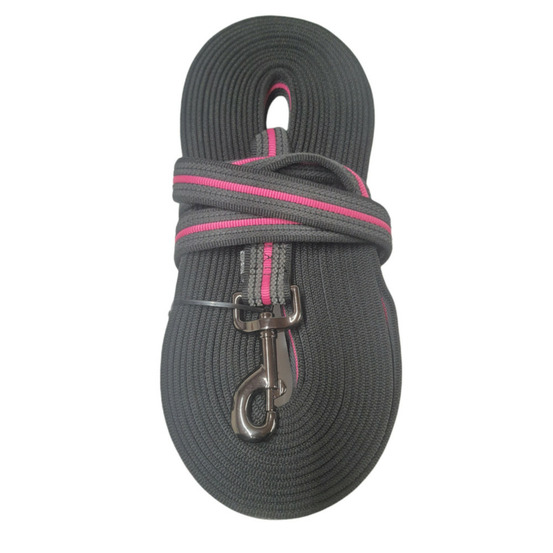 Laisse d'entraînement en nylon. 10 mètres x 25 mm. rose. Pour chien.