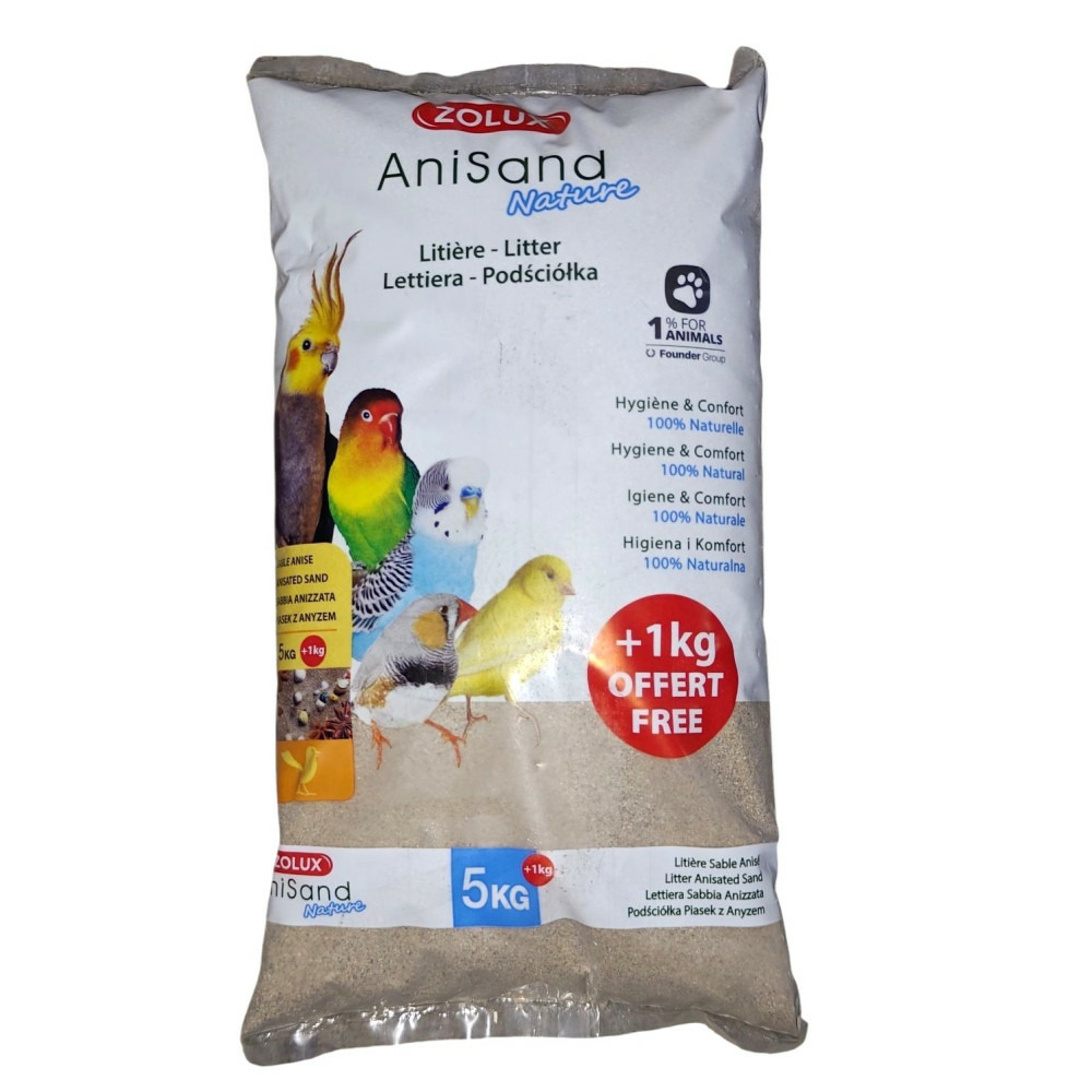 Sable anisand nature litière 5 kg + 1 kg gratuit pour oiseaux