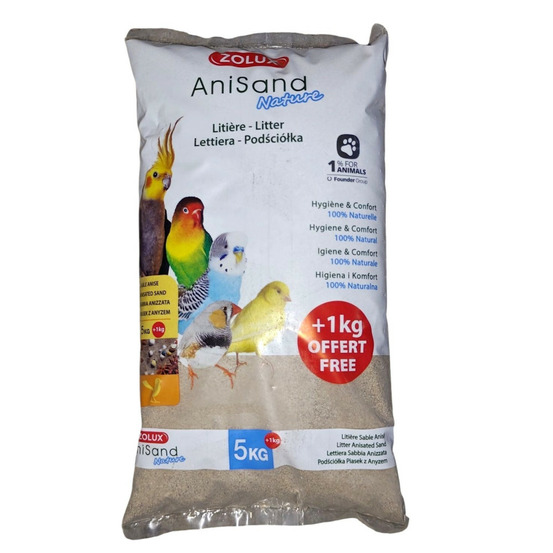 Sable anisand nature litière 5 kg + 1 kg gratuit pour oiseaux
