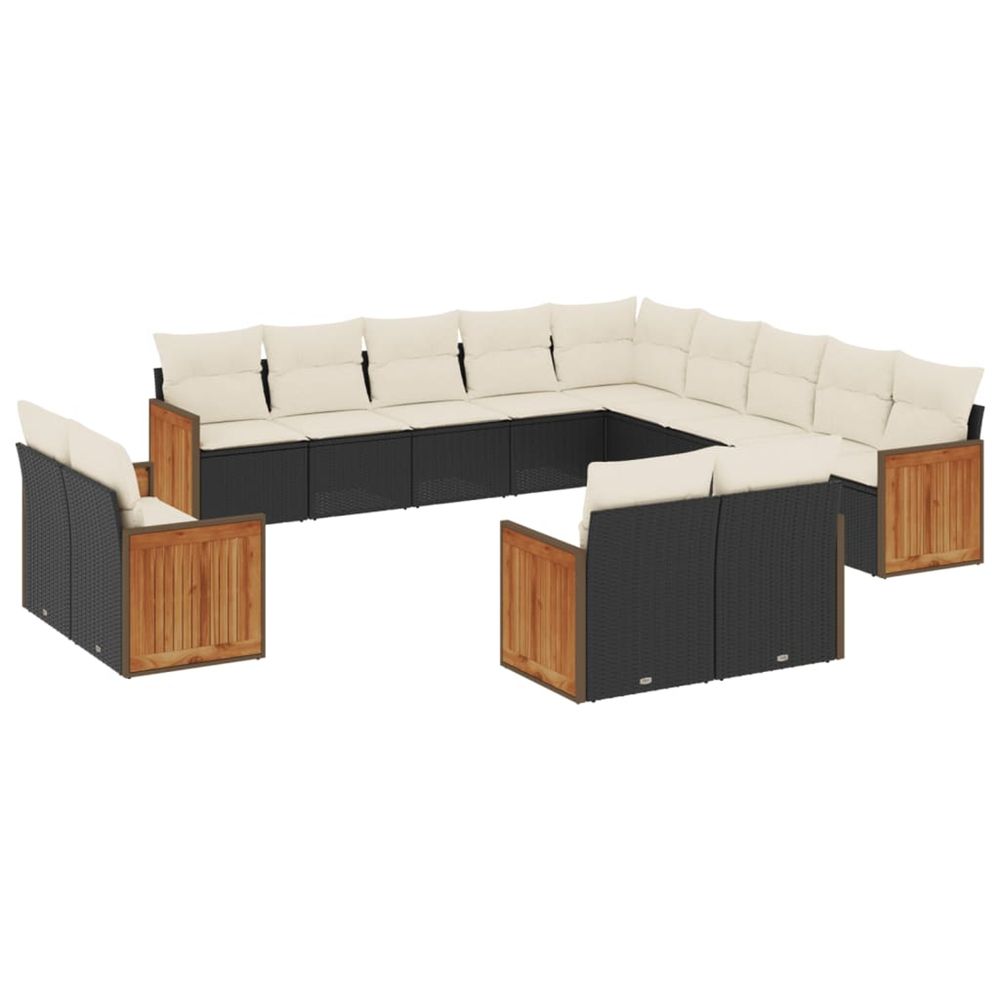 Salon de jardin avec coussins 13 pcs noir résine tressée