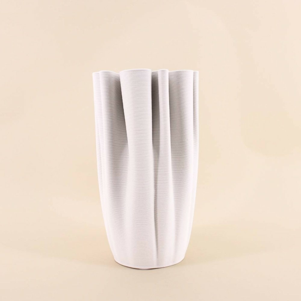Vase blanc en céramique plissé 3d 28cm