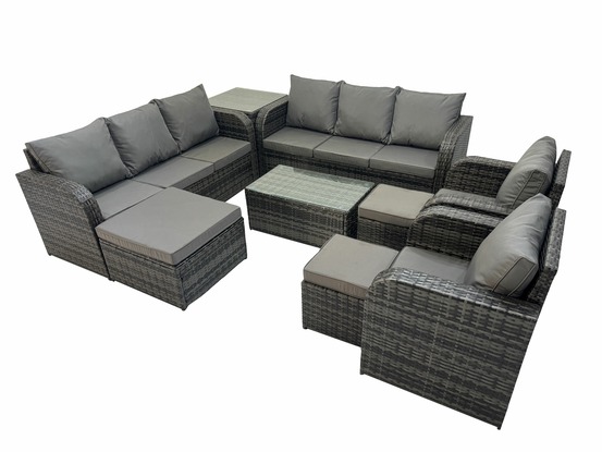 Ensemble de canapés en rotin avec canapé 3 places chaise inclinable 3 tabourets canapé 3 places table d'appoint gris foncé mixte