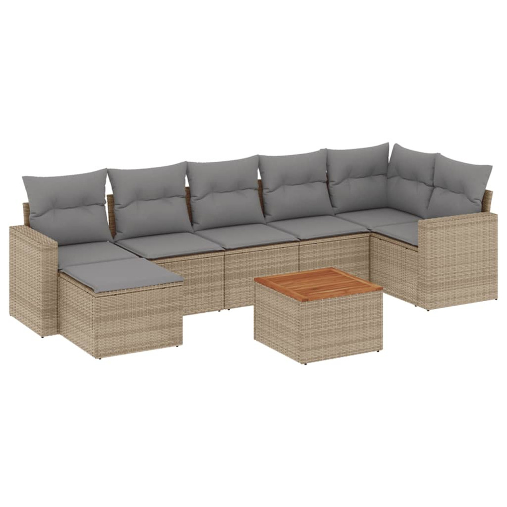 Salon de jardin avec coussins 8 pcs beige résine tressée
