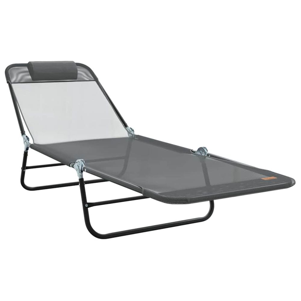 Chaise longue pliante gris 182 x 55 x 85,5 cm textilène bain de soleil