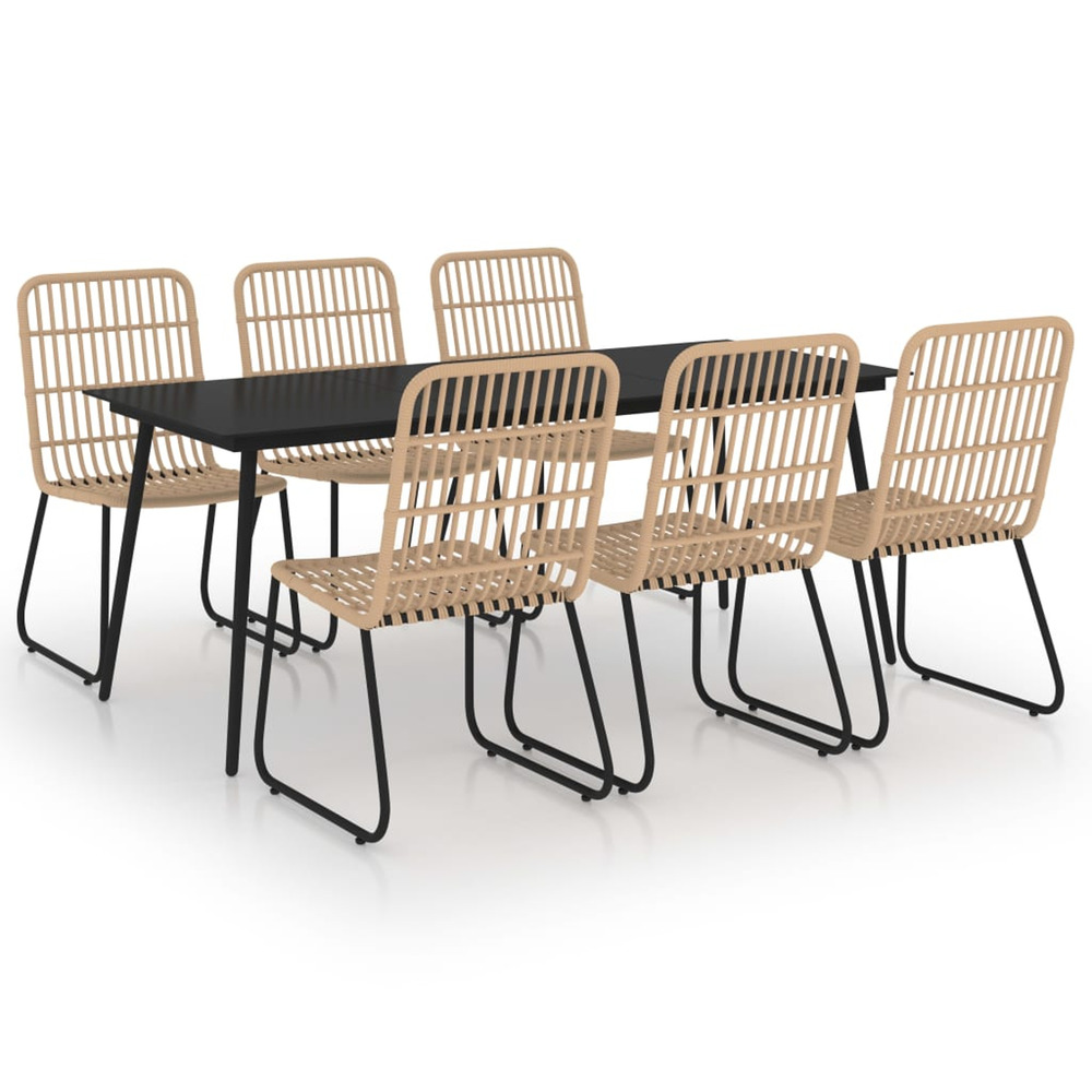 Ensemble à manger d'extérieur 7 pcs résine tressée et verre