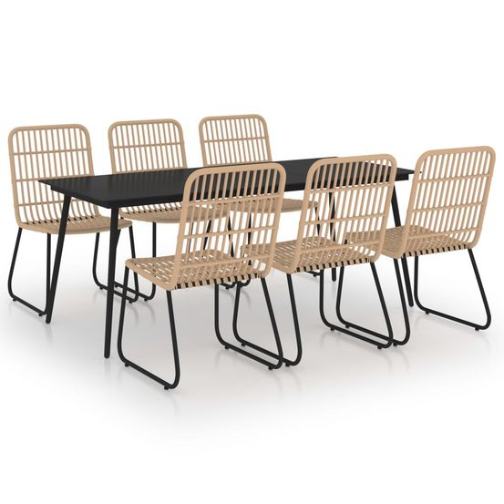 Ensemble à manger d'extérieur 7 pcs résine tressée et verre