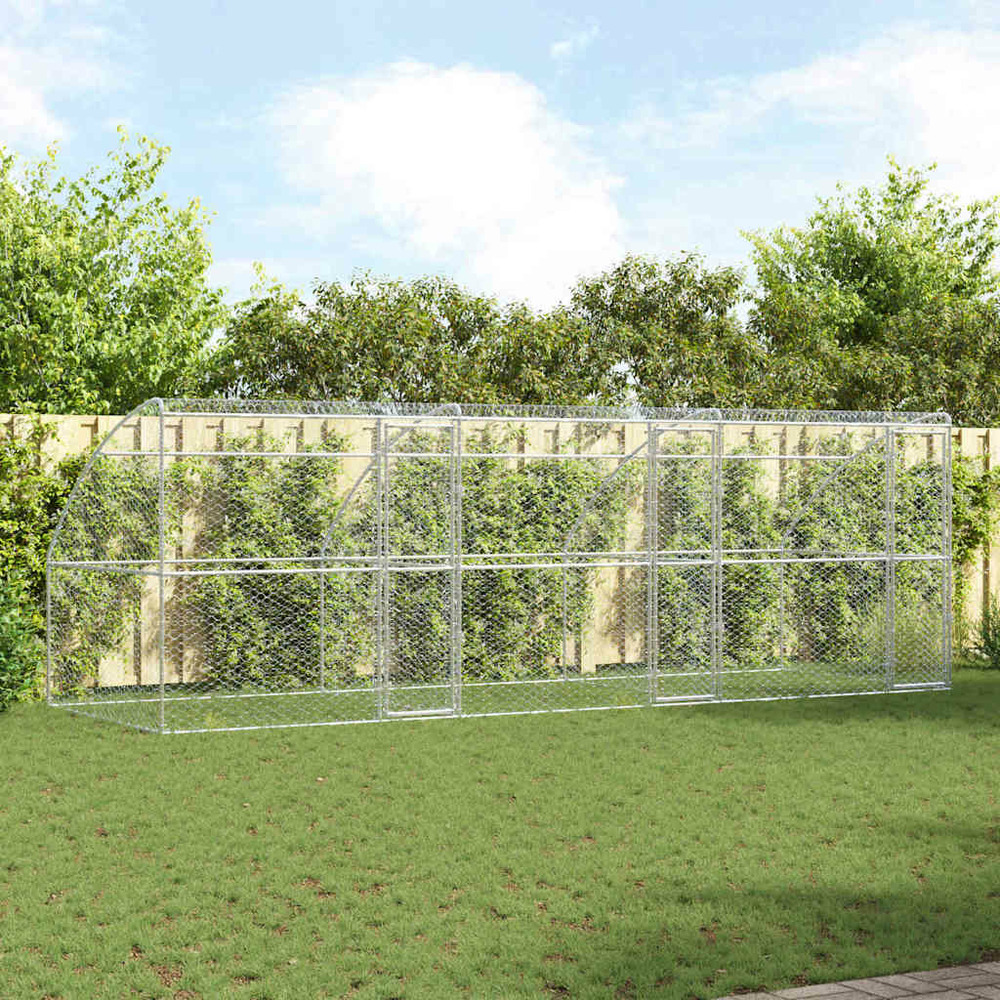 Kennel pour chiens 3 pcs argenté 6 x 2 x 2 m acier galvanisé