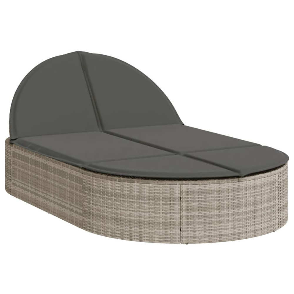 Chaise longue double avec coussins gris clair résine tressée bain de soleil