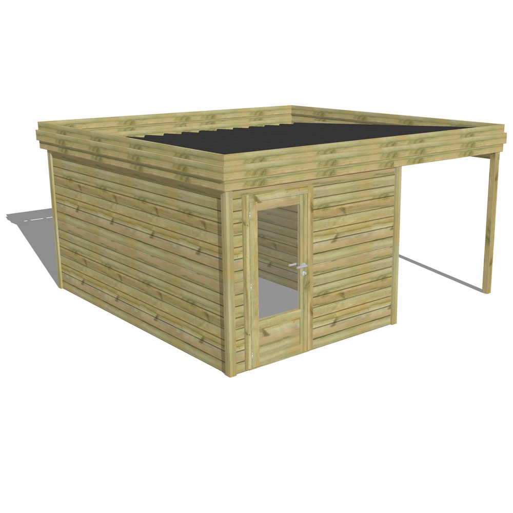 Abri de jardin bois pin traité autoclave 27mm - 4,64x4,34m / 20m2 - bac acier - abri français