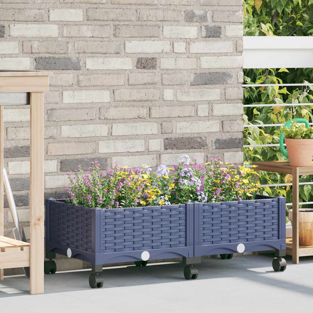 Jardinière sur roues polypropylène terrasse plantation florale 80x40x33 gris bleu