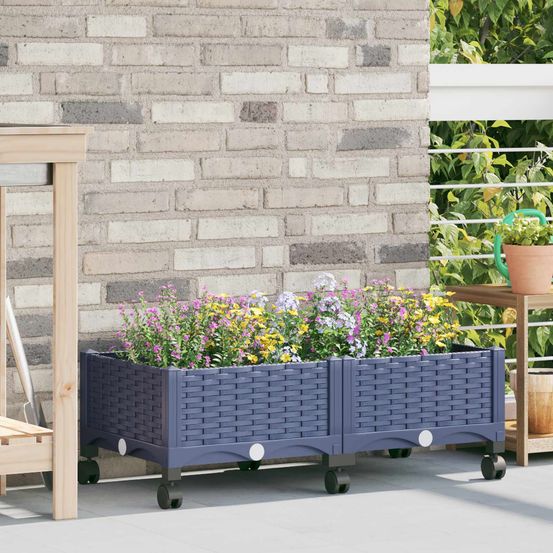 Jardinière sur roues polypropylène terrasse plantation florale 80x40x33 gris bleu