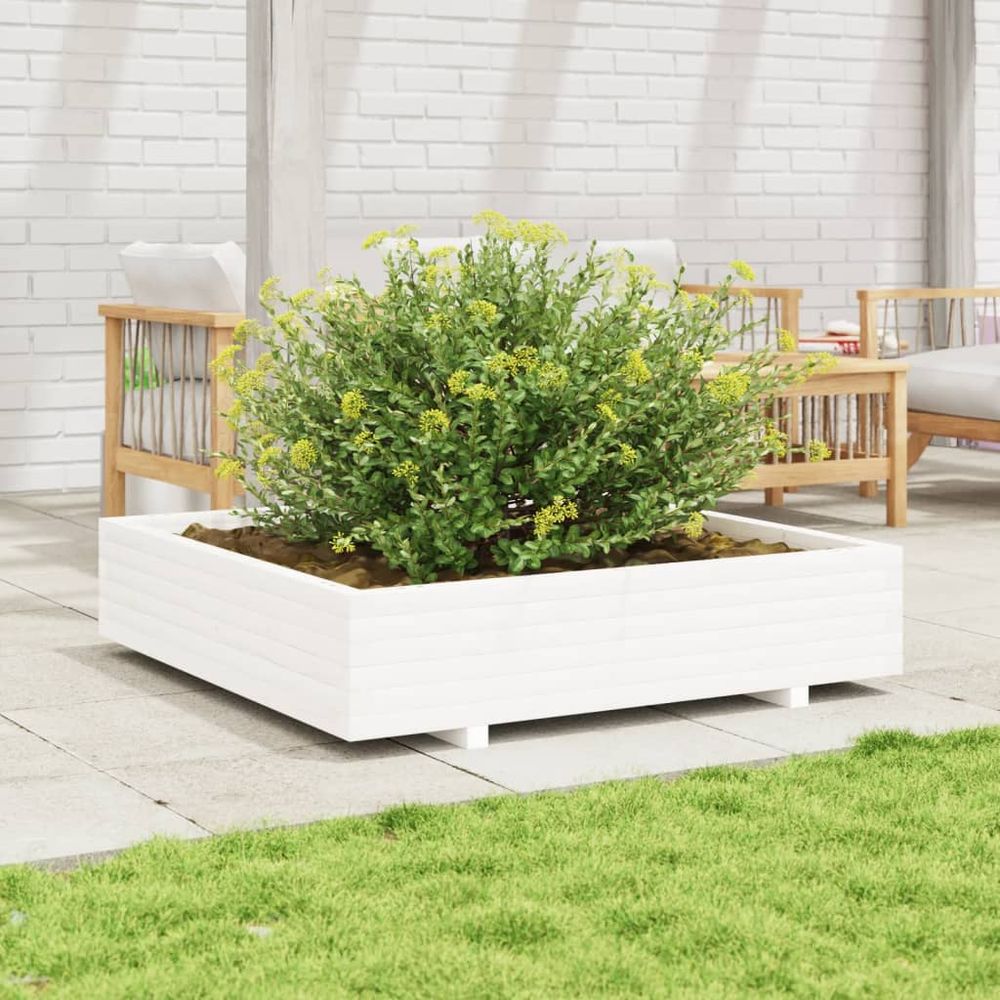 Jardinière géante carrée 110x110cm en bois de pin massif blanc jardin