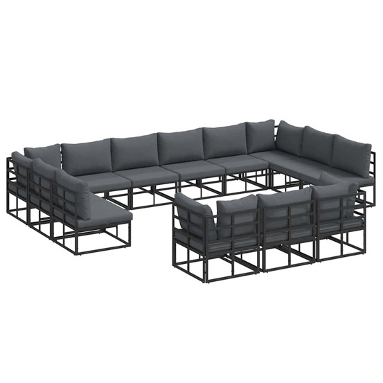Ensemble de canapé de jardin avec coussin 13 pcs noir aluminium