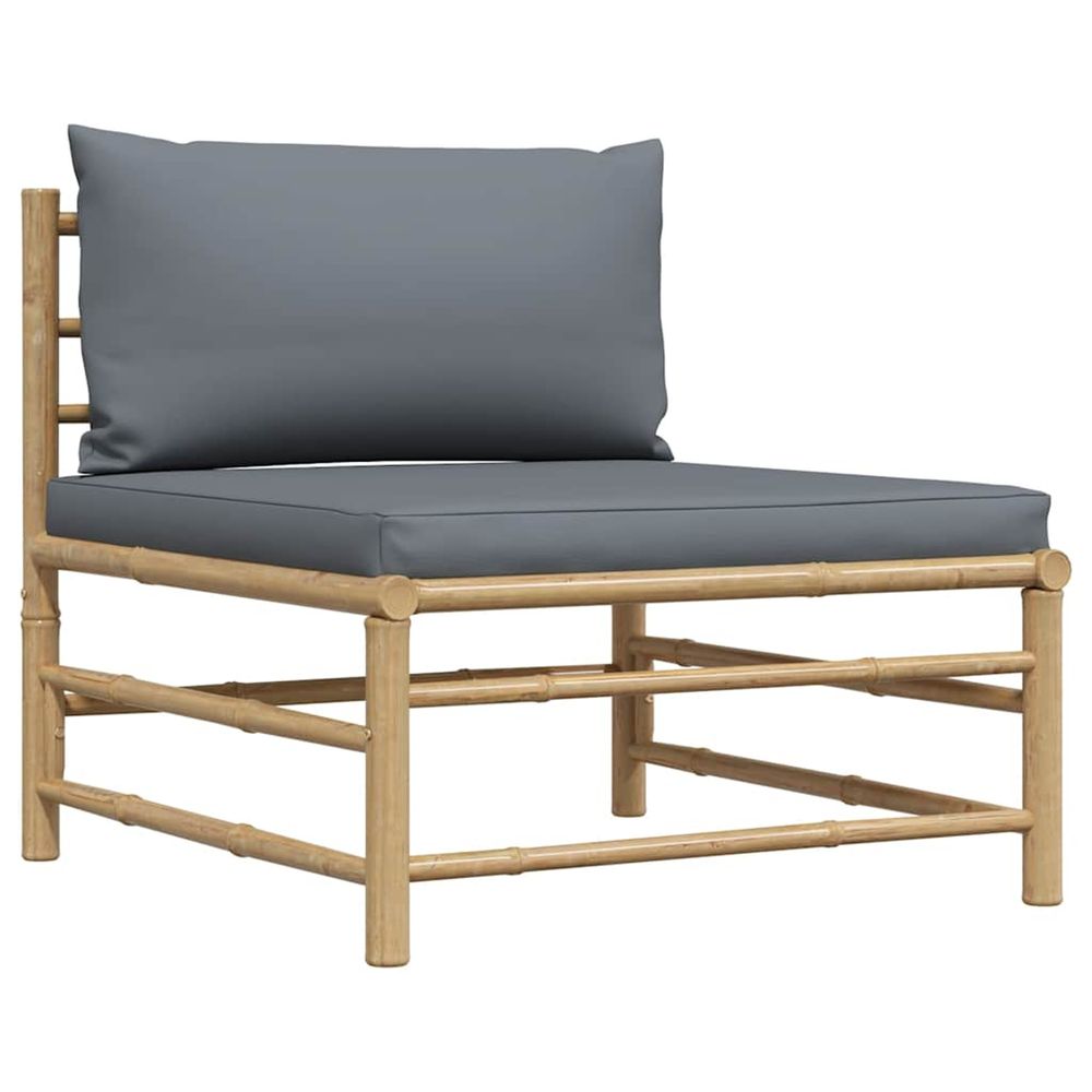 Canapé de milieu de jardin avec coussins gris foncé bambou