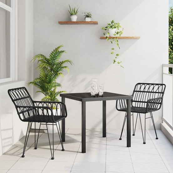 Ensemble de salle à manger pour jardin 3 pcs noir
