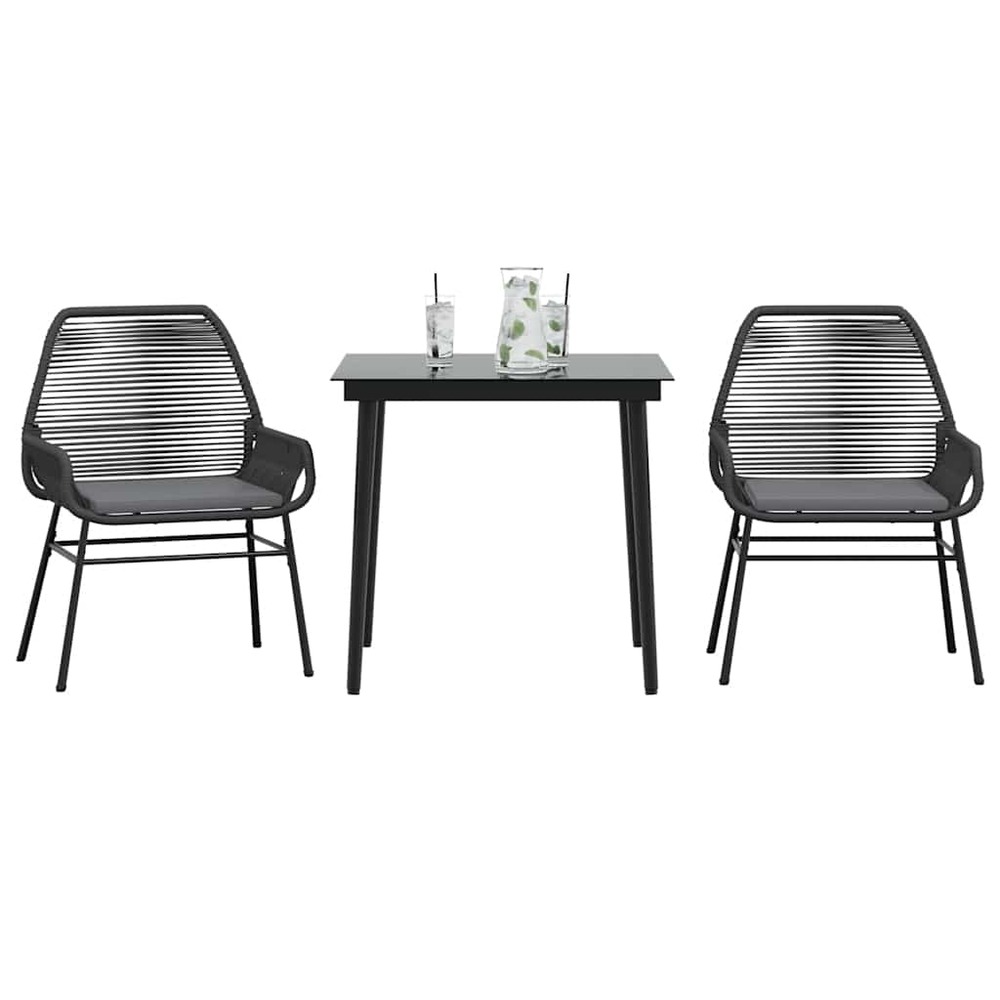 Ensemble à manger de jardin et coussins 3 pcs noir rotin verre