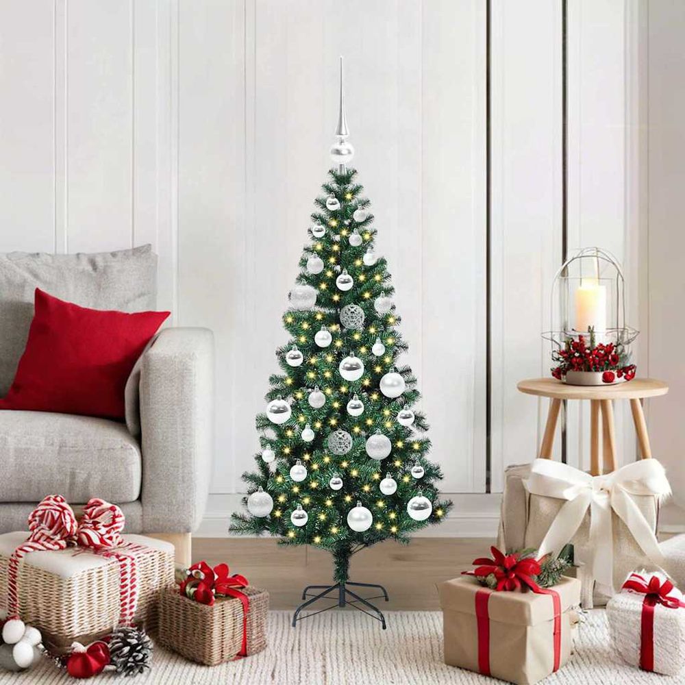 Kit sapin de noël lumineux 120 cm, arbre artificiel vert tout inclus avec 60 décorations