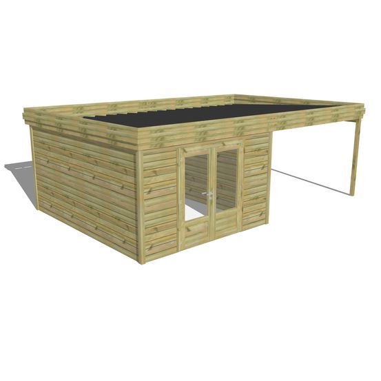Abri de jardin bois pin traité autoclave 27mm - 6,94x4,34m / 30m2 - bac acier - abri français