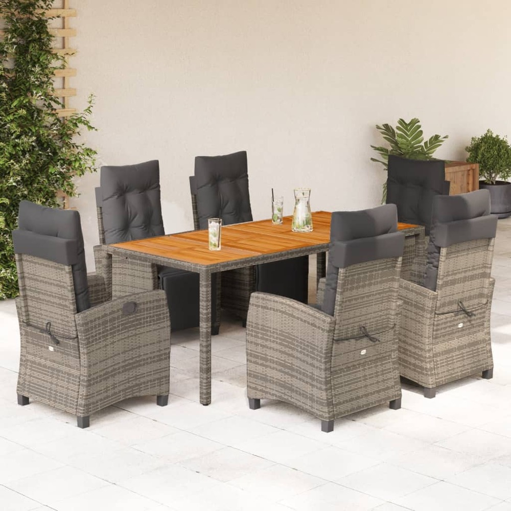 Ensemble à manger de jardin et coussins 7 pcs gris rotin