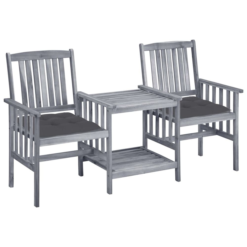 Chaises de jardin avec table à thé et coussins acacia solide