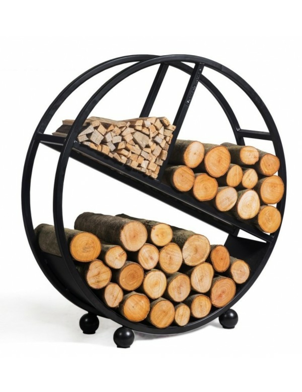 Range-bûches rond diego en acier noir 80 cm