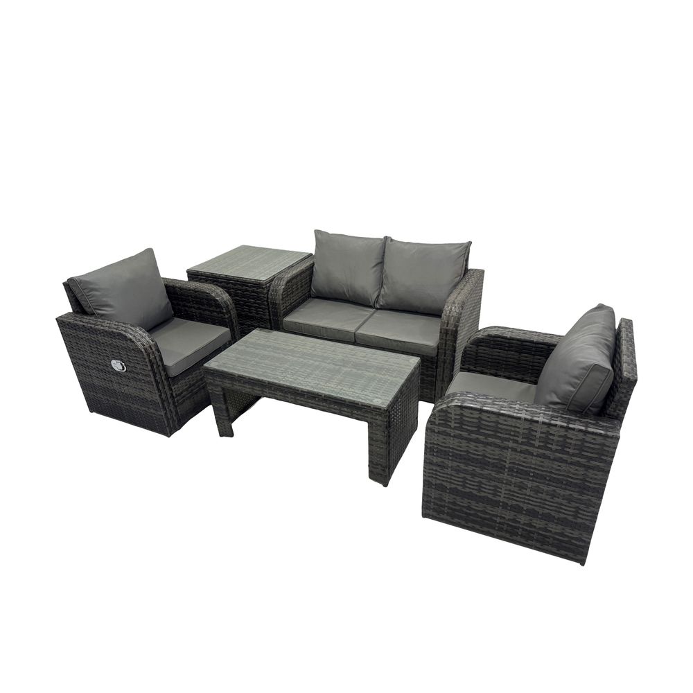 Ensemble de meubles de jardin en polyrotin avec table basse rectangulaire canapé d'amour table d'appoint gris foncé mixte