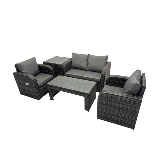 Ensemble de meubles de jardin en polyrotin avec table basse rectangulaire canapé d'amour table d'appoint gris foncé mixte
