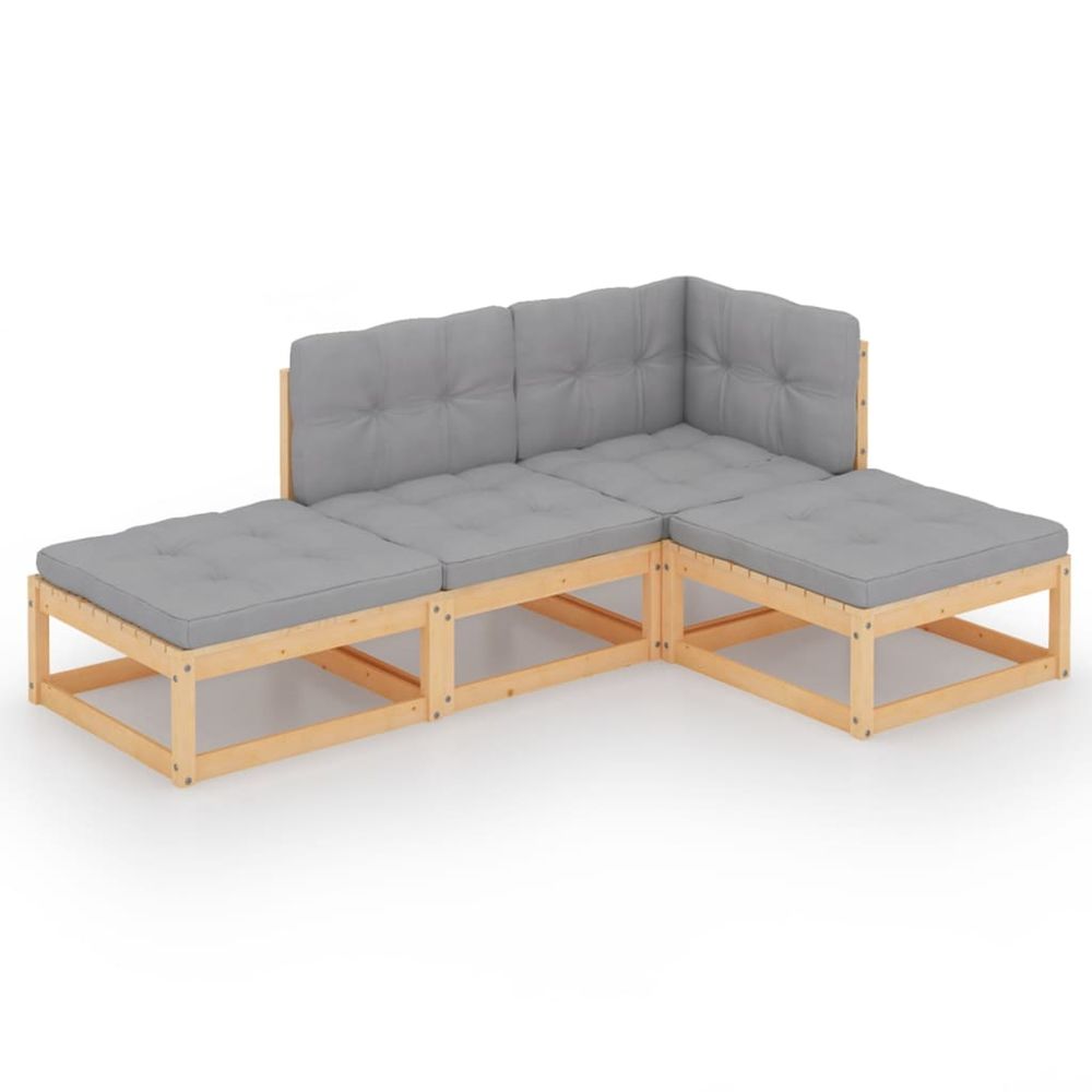 Salon de jardin 4 pcs avec coussins bois de pin massif
