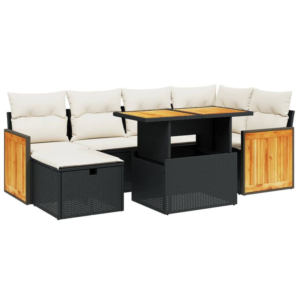 Salon de jardin 7 pcs avec coussins noir résine tressée
