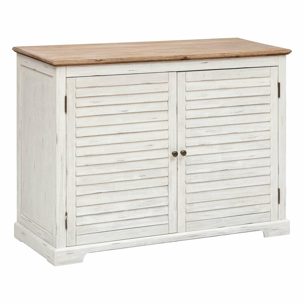 Buffet 2 portes en bois olbia - blanc et beige
