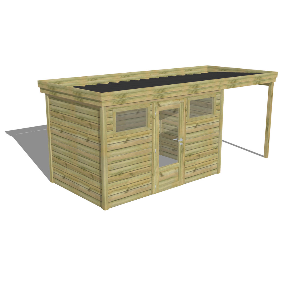 Abri de jardin bois pin traité autoclave 27mm - 5,44x2,14m / 12m2 - bac acier - abri français