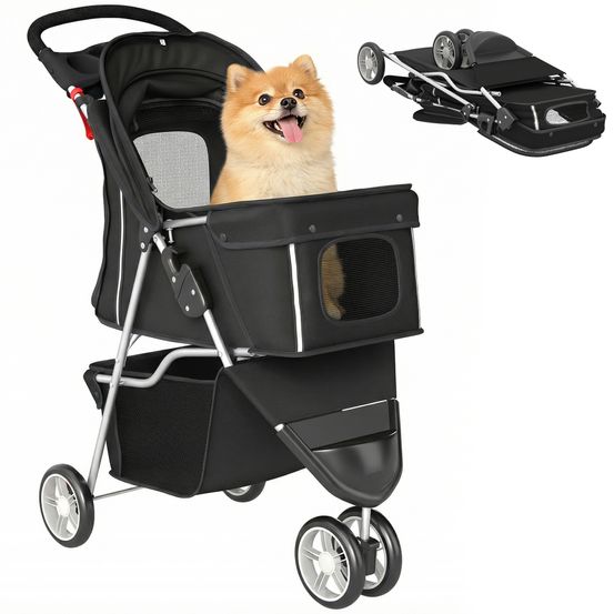 Poussette petits chiens acier tissu oxford voyage urbain pliable légère noir