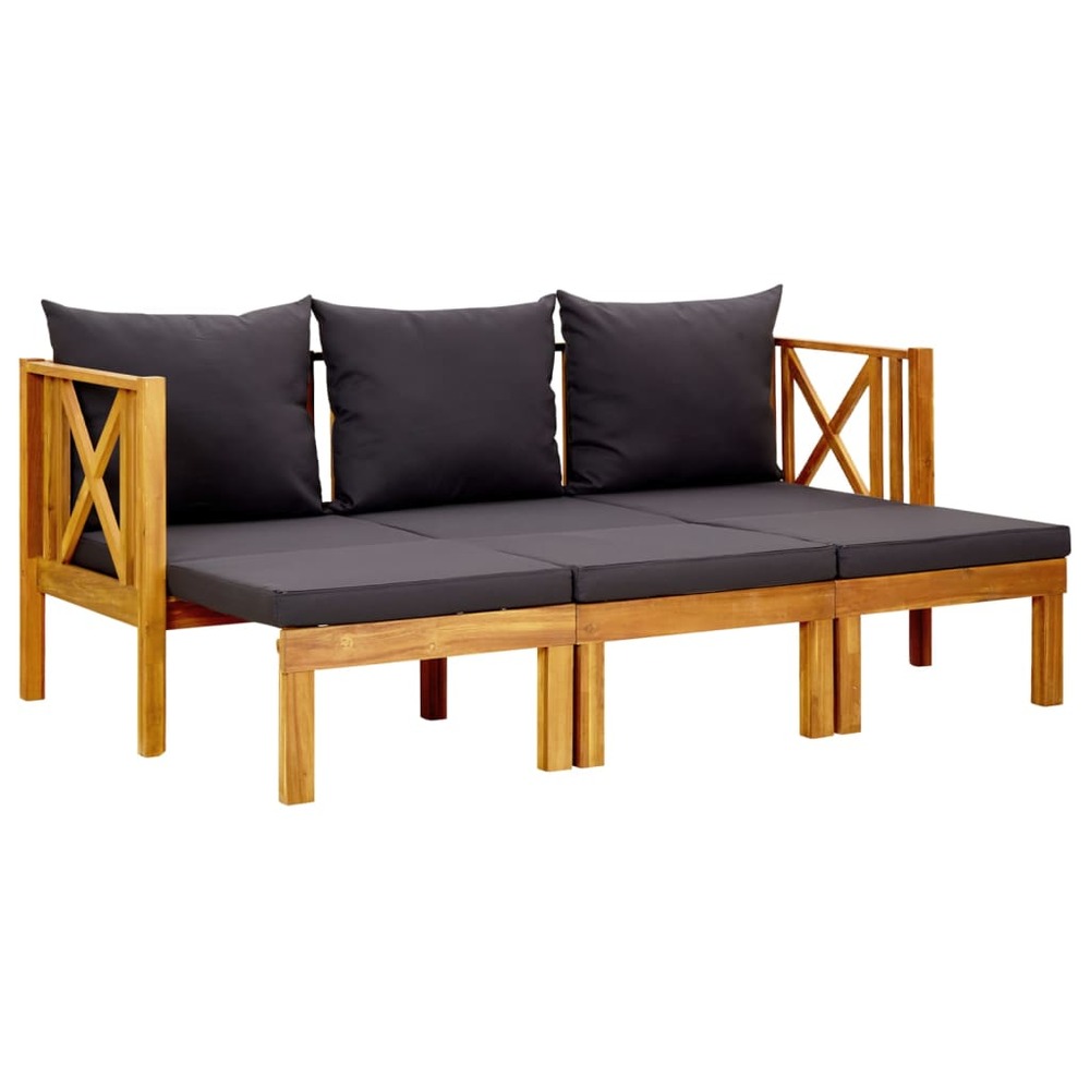 Banc de jardin meuble de patio d'extérieur terrasse 3 places et coussins 179 cm bois d'acacia massif