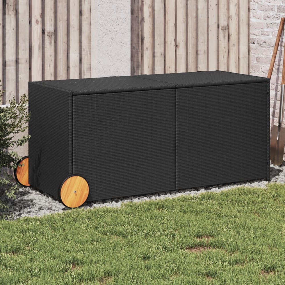 Boîte de rangement de jardin et roues noir 283l résine tressée