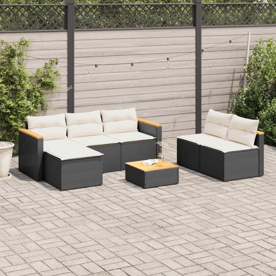Salon de jardin 5 pcs avec coussins noir résine tressée acacia