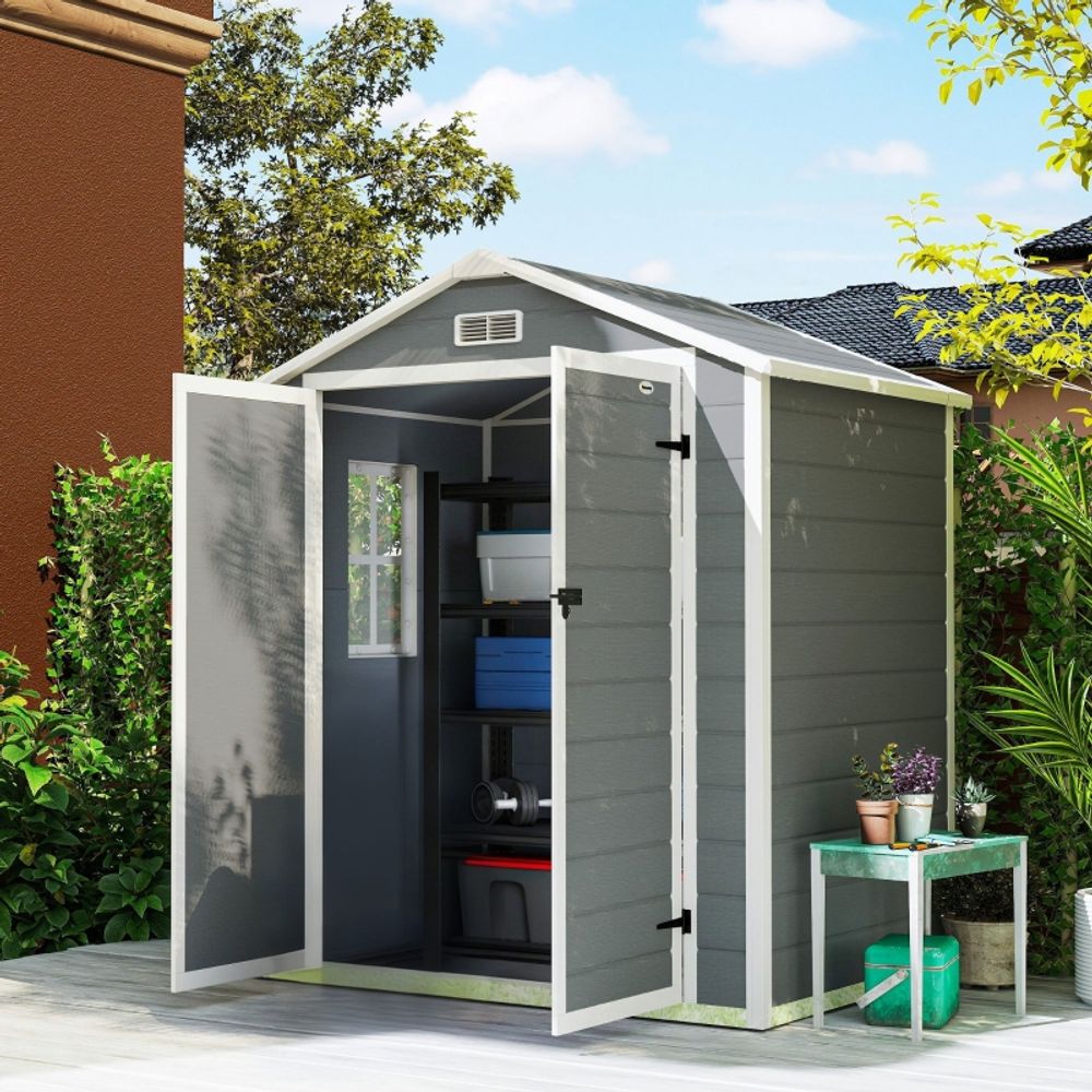 Abri de jardin outils extérieur en aluminium porte verrouillable 183x134x210cm gris - comfortxl outdoor living