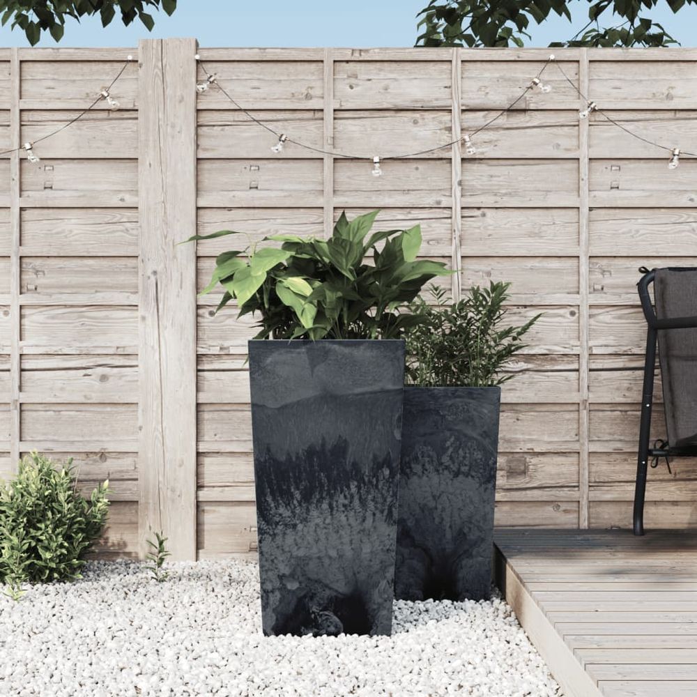Grand pot de fleurs haut aspect béton industriel avec insert amovible polypropylène entrée anthracite 61 cm