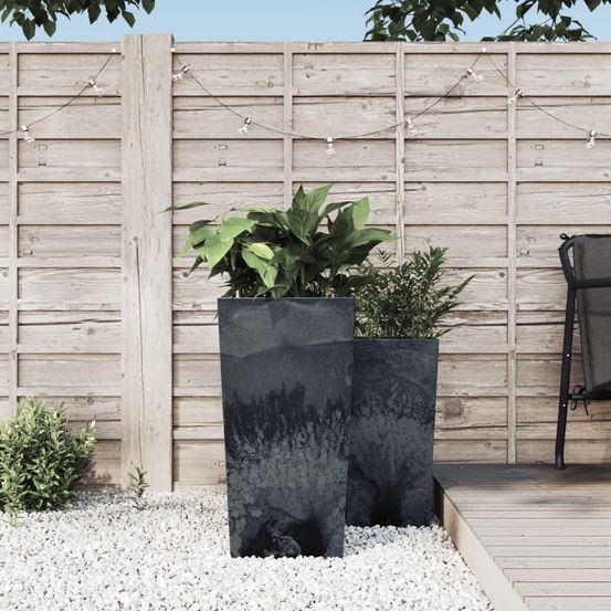 Grand pot de fleurs haut aspect béton industriel avec insert amovible polypropylène entrée anthracite 61 cm