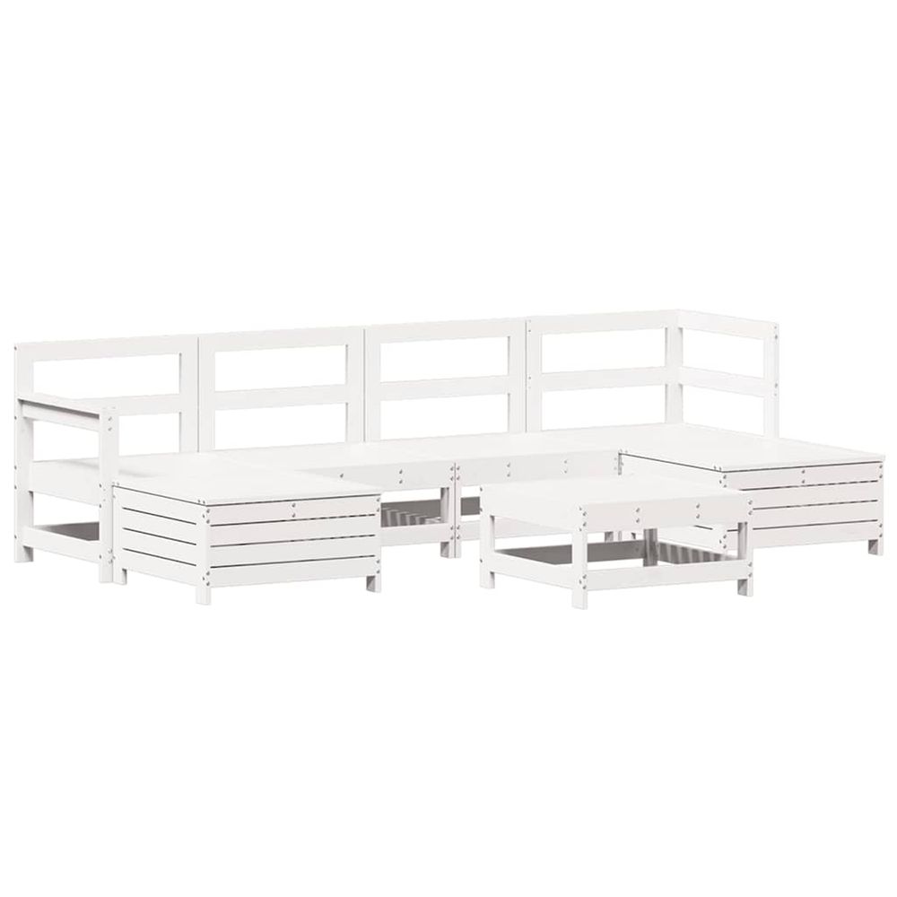 Salon de jardin 7 pcs blanc bois de pin massif