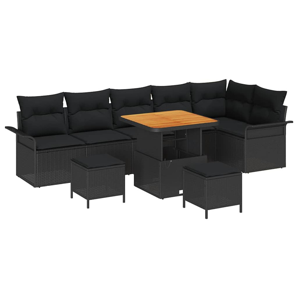 Ensemble de canapé de jardin avec coussin 9 pcs noir polyrotin