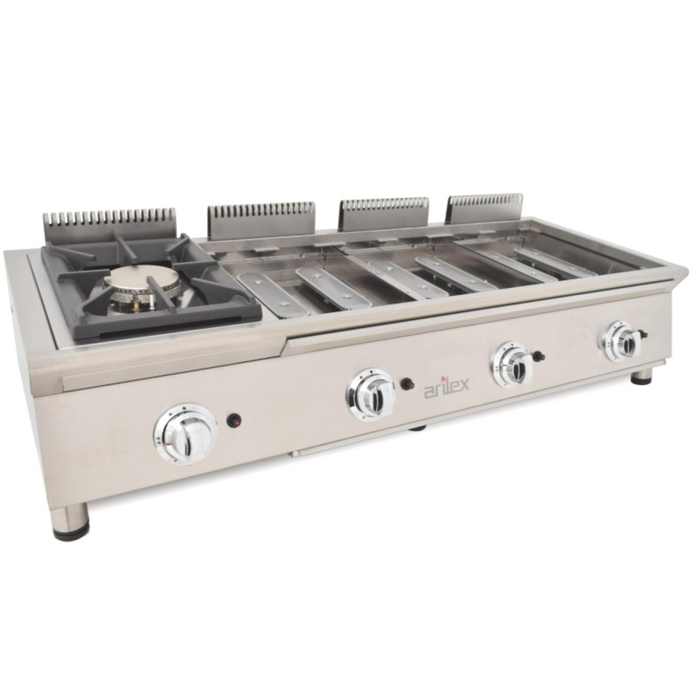 Ensemble de cuisson combiné flexi série 600 - meuble avec 2 grilles, réchaud et frytop chromé - arilex