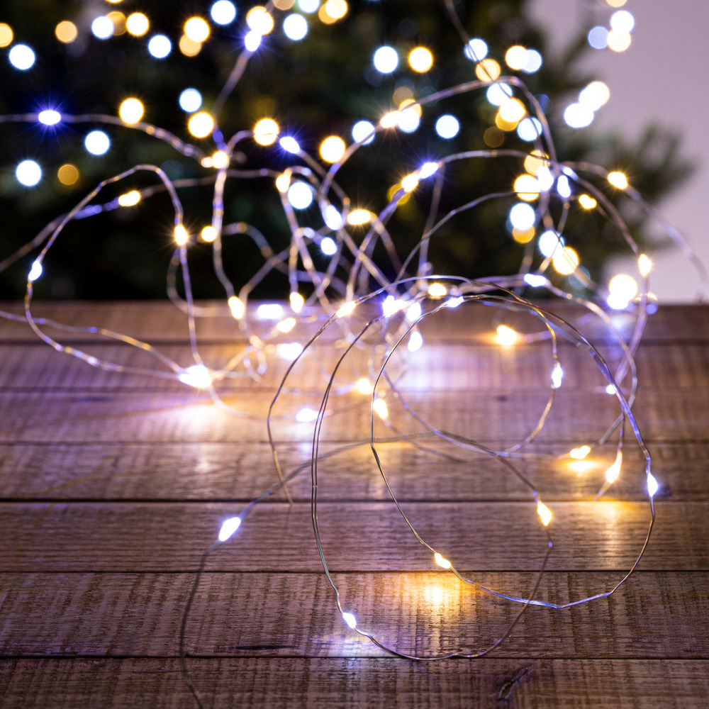 Guirlande lumineuse extérieur 10 m 100 microled blanc mixte 8 jeux de lumière