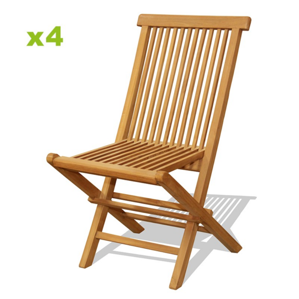 Lot de 4 chaises pliantes jardin teck massif huilé teck