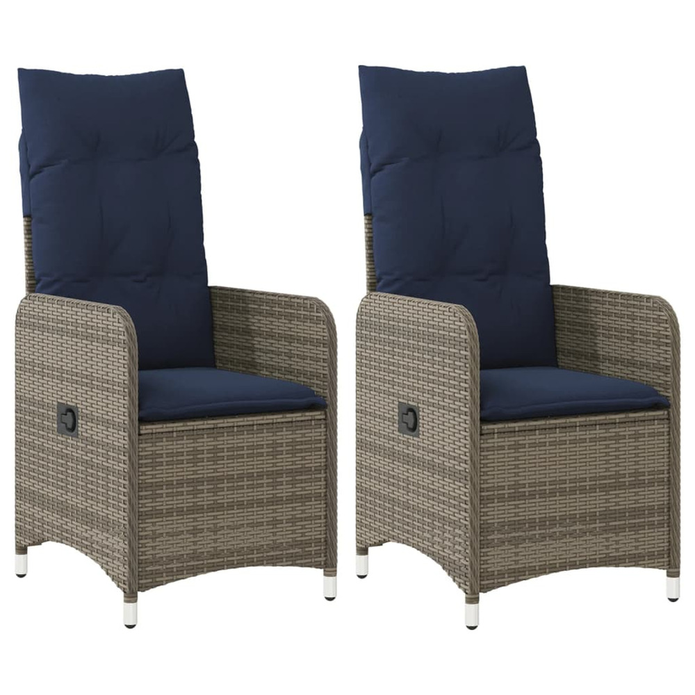 Lot de 2 chaises de jardin inclinables avec coussins en résine tressée grise